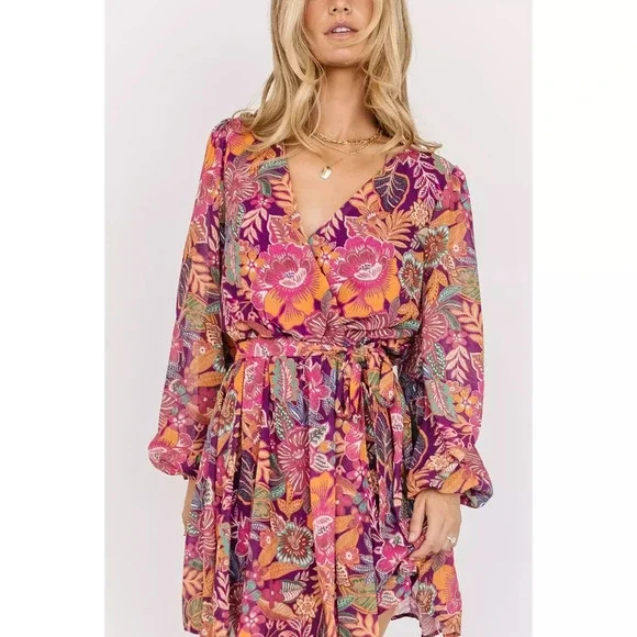 Baltic Born Newark Mini Dress | Purple Multi Size L - Picture 2 of 5